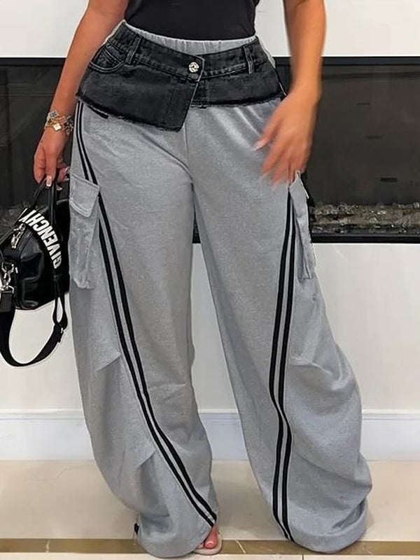 Pantalon cargo à rayures en denim