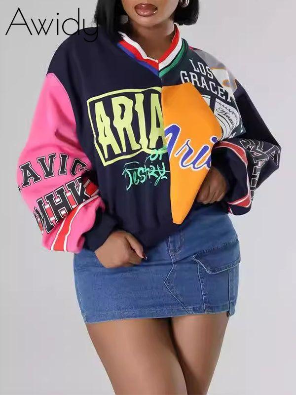 Printed V-Neck Sweatshirt--Clearance Multicolor S