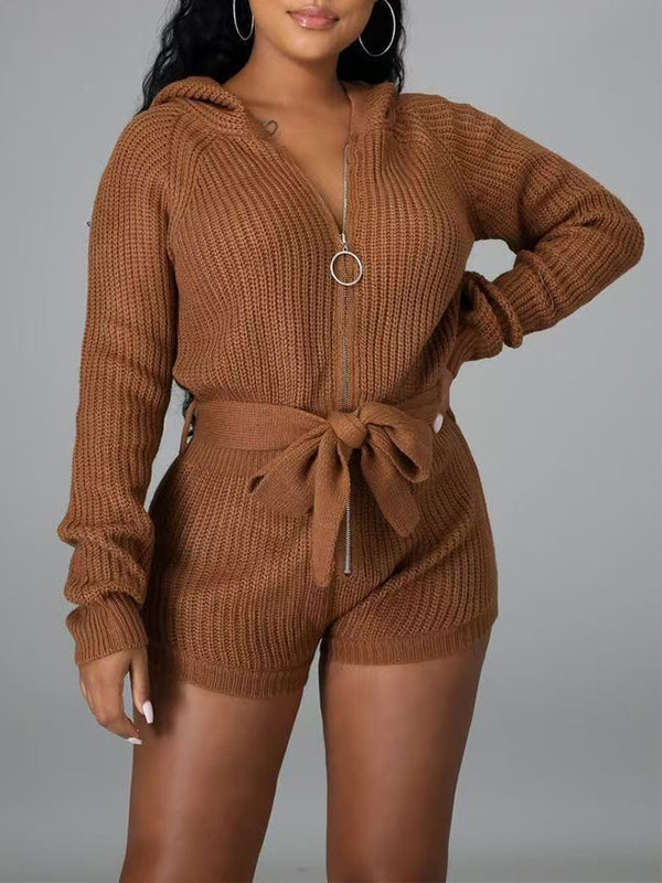 Combinaison à capuche zippée en tricot - Liquidation