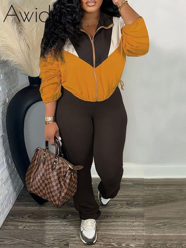 Colorblock Zip Top & Pants Set Mustard
