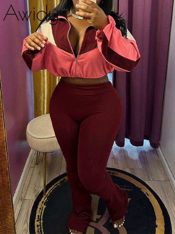 Colorblock Zip Top & Pants Set Red