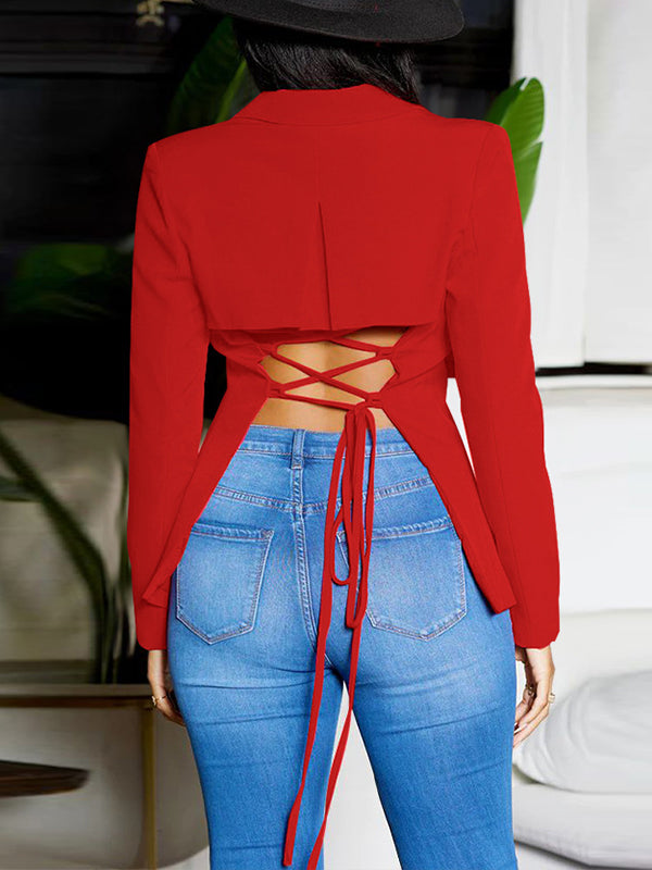 Indiebeautie Solid Lace-Up Blazer