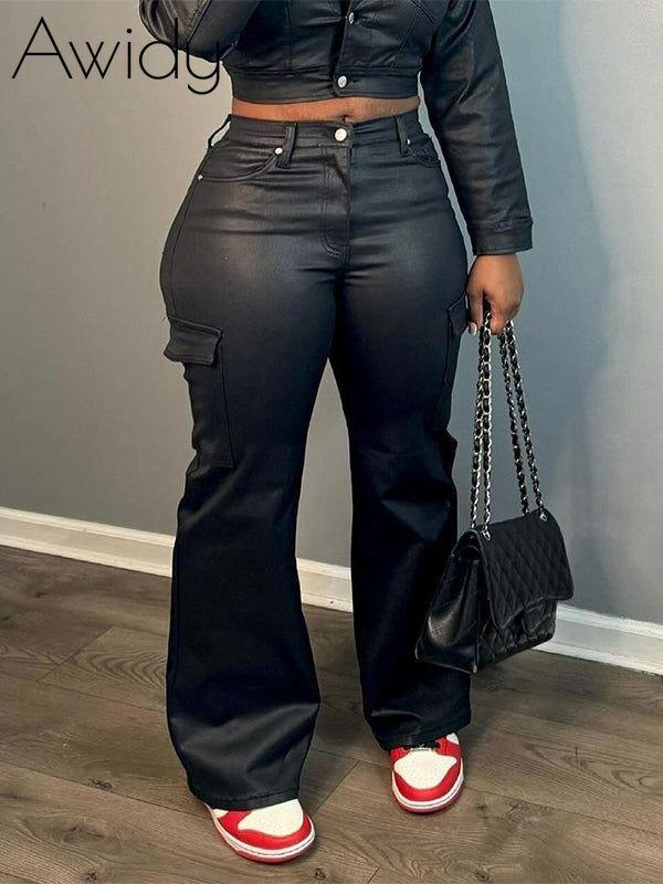 Faux Leather Cargo Pants