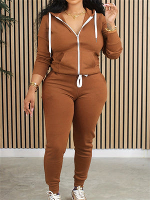 Set aus Kapuzenpullover und Hose mit Reißverschluss vorne – Ausverkauf