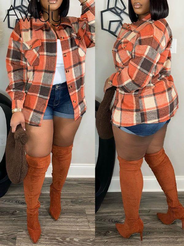 Plaid Shirt Jacket Orange
