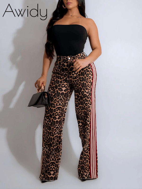 Side Stripe Leopard Pants
