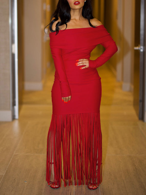 Off-Shoulder-Kleid mit Fransen