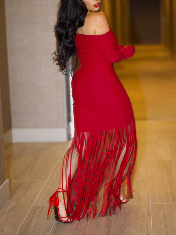 Off-Shoulder-Kleid mit Fransen