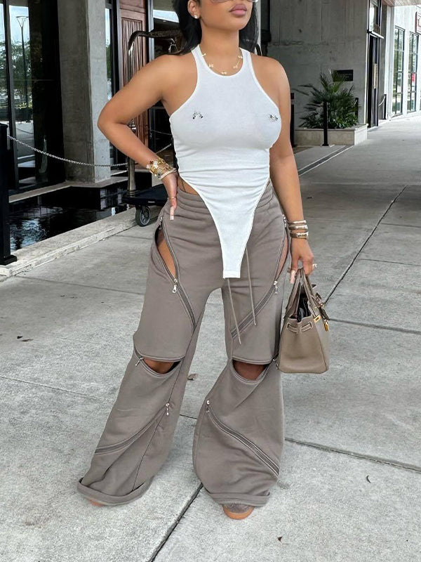 Indiebeautie – Einfarbige Hose mit Reißverschluss