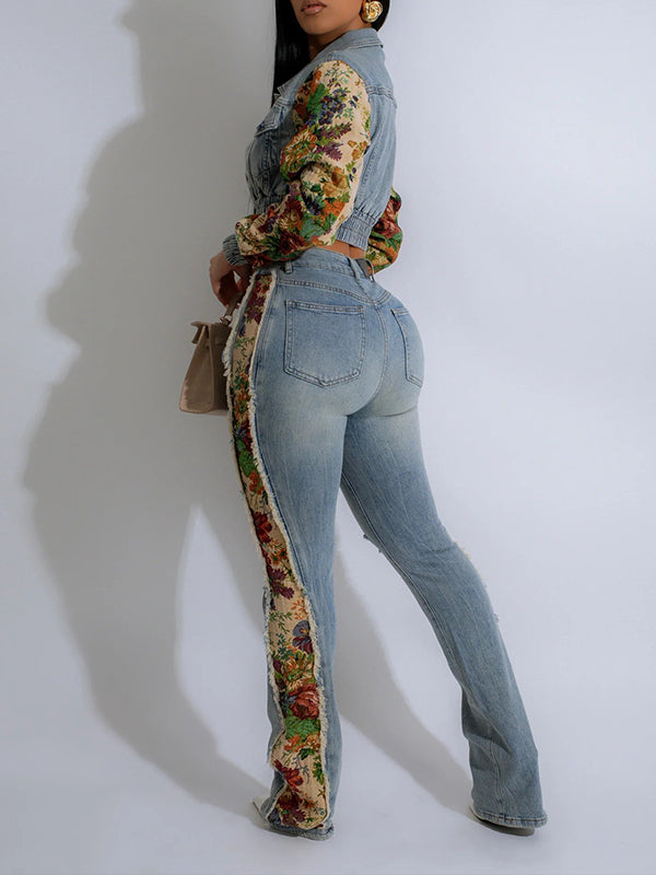 Bedrucktes Kombi-Set aus Jeansjacke und Hose