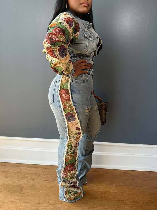 Bedrucktes Kombi-Set aus Jeansjacke und Hose