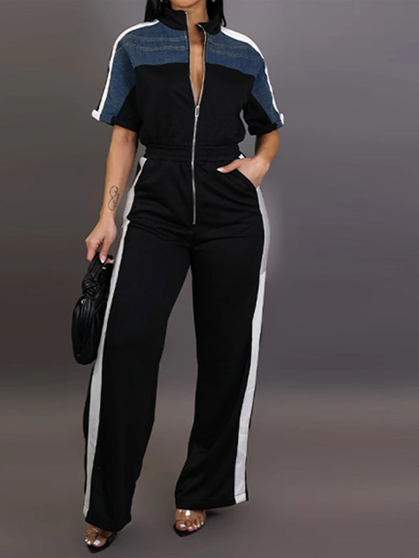Indiebeautie – Jumpsuit mit Reißverschluss vorne und Seitenstreifen