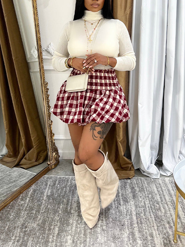Plaid Smocked Bubble Skirt