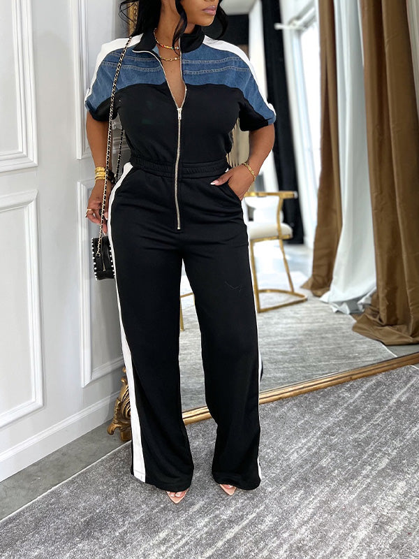 Indiebeautie – Jumpsuit mit Reißverschluss vorne und Seitenstreifen