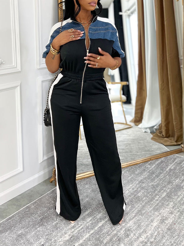 Indiebeautie – Jumpsuit mit Reißverschluss vorne und Seitenstreifen