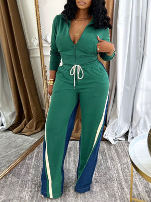 Indiebeautie – Set aus Oberteil mit Reißverschluss vorne und Hose mit Seitenstreifen