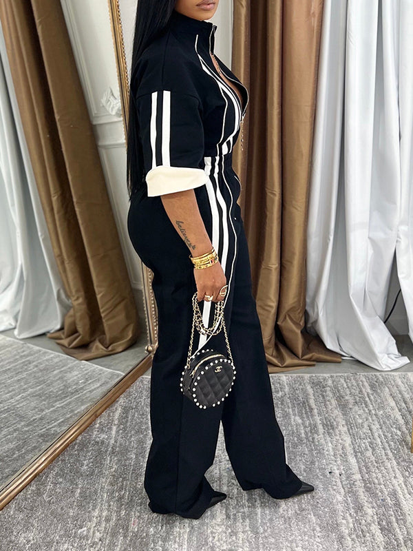 Gestreifter Jumpsuit mit Reißverschluss vorne