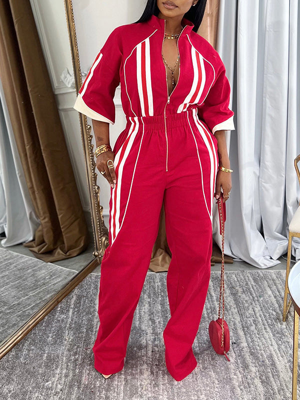 Gestreifter Jumpsuit mit Reißverschluss vorne