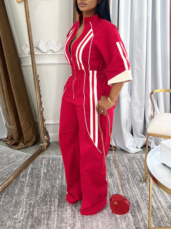 Gestreifter Jumpsuit mit Reißverschluss vorne