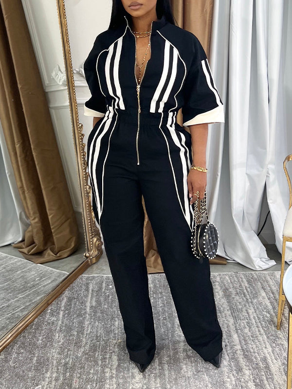 Gestreifter Jumpsuit mit Reißverschluss vorne