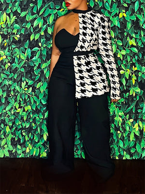 Hahnentritt-Blazer und Jumpsuit-Set – Ausverkauf