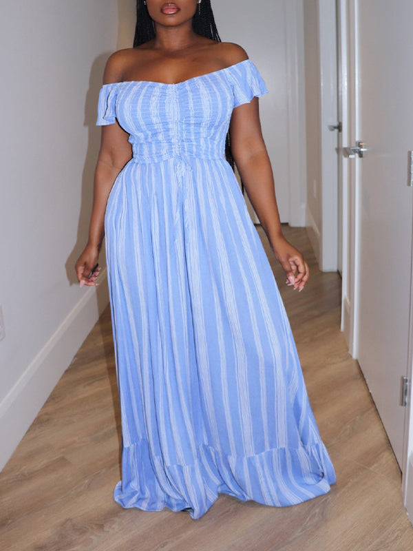 Indiebeautie – Gestreiftes, schulterfreies Kleid