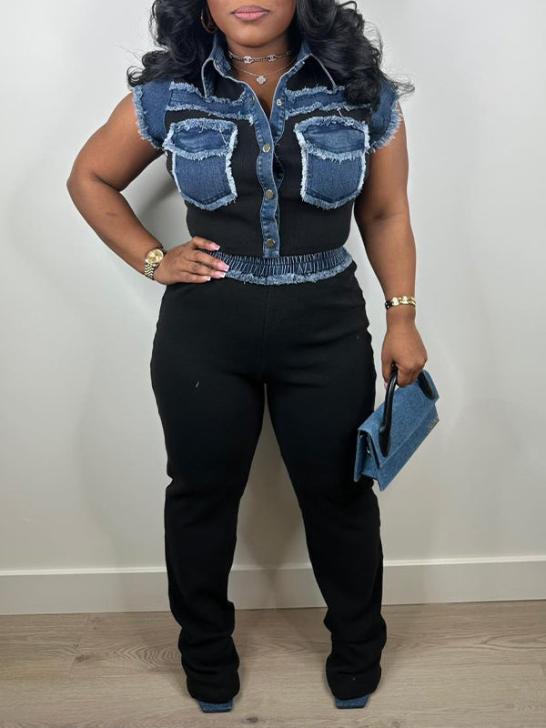 Denim-Kombi-Set aus Hemd und Hose – Ausverkauf