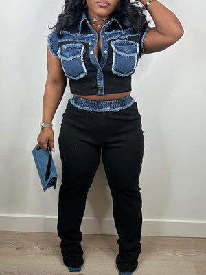 Denim-Kombi-Set aus Hemd und Hose – Ausverkauf