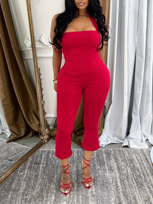 Solides Neckholder-Capri-Set