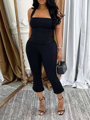 Solides Neckholder-Capri-Set