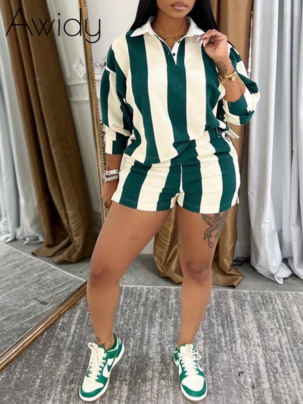 Stripe Polo Tee & Shorts Set