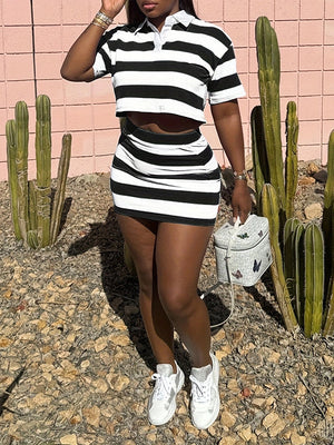 Indiebeautie – Gestreiftes Poloshirt und Rock-Set