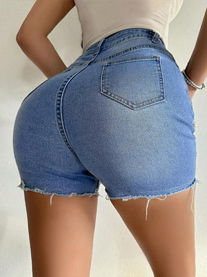 Jeansshorts mit Perlen-Zerrissen