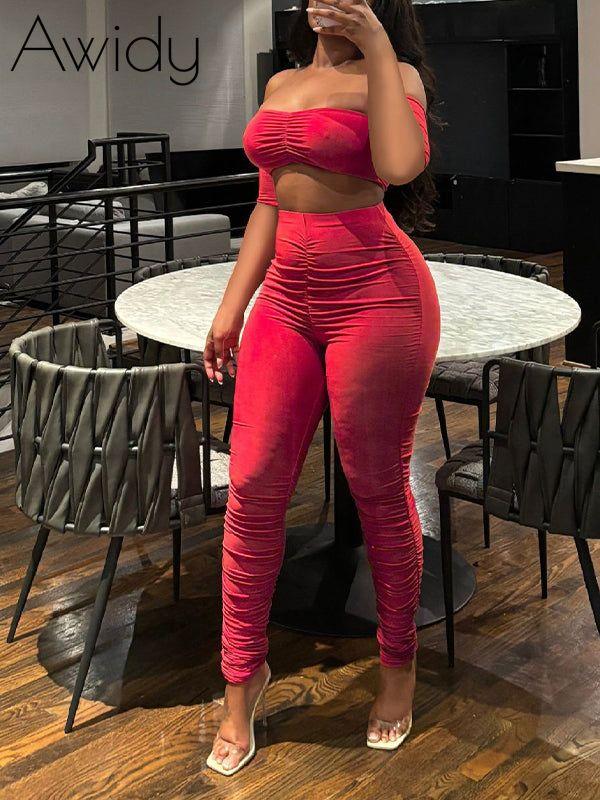 Ruched Bandeau Top & Pants Set