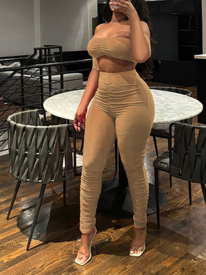 Ruched Bandeau Top & Pants Set