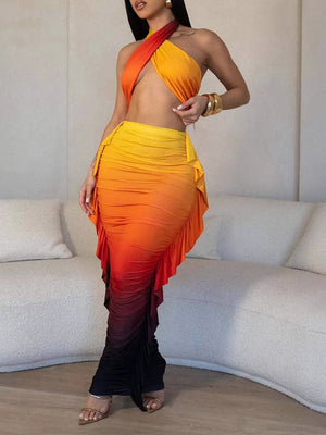 Indiebeautie – Set aus Neckholder-Top und Fransenrock mit Ombre-Muster