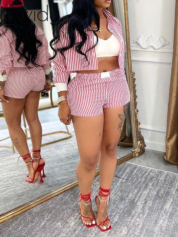 Stripe Shirt & Shorts Set Red