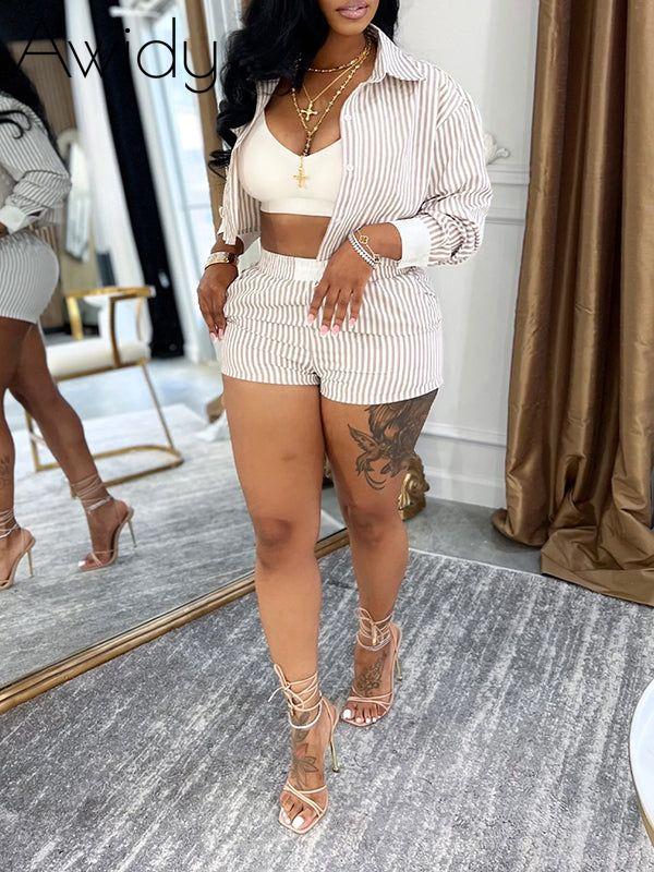 Stripe Shirt & Shorts Set