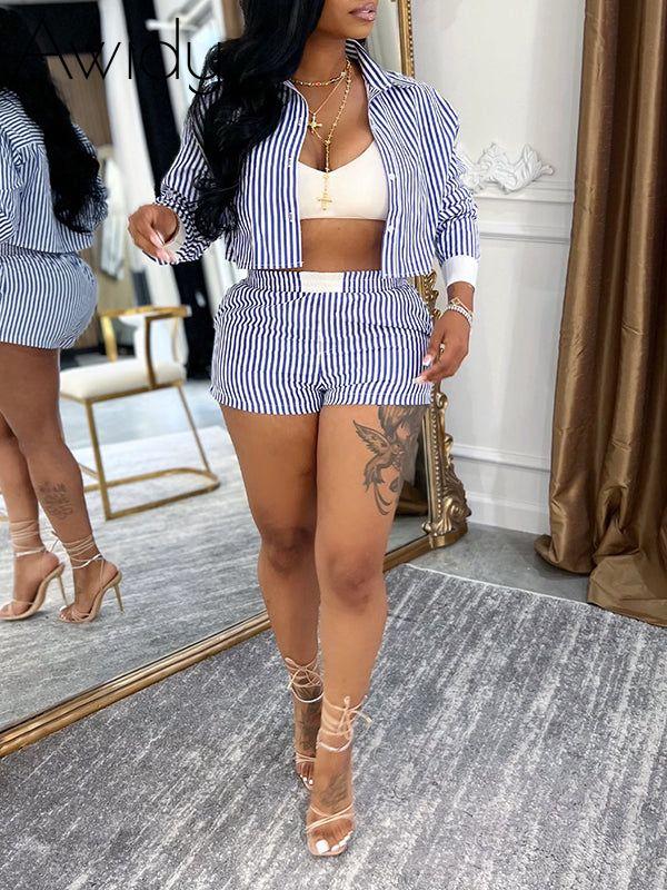 Stripe Shirt & Shorts Set Blue