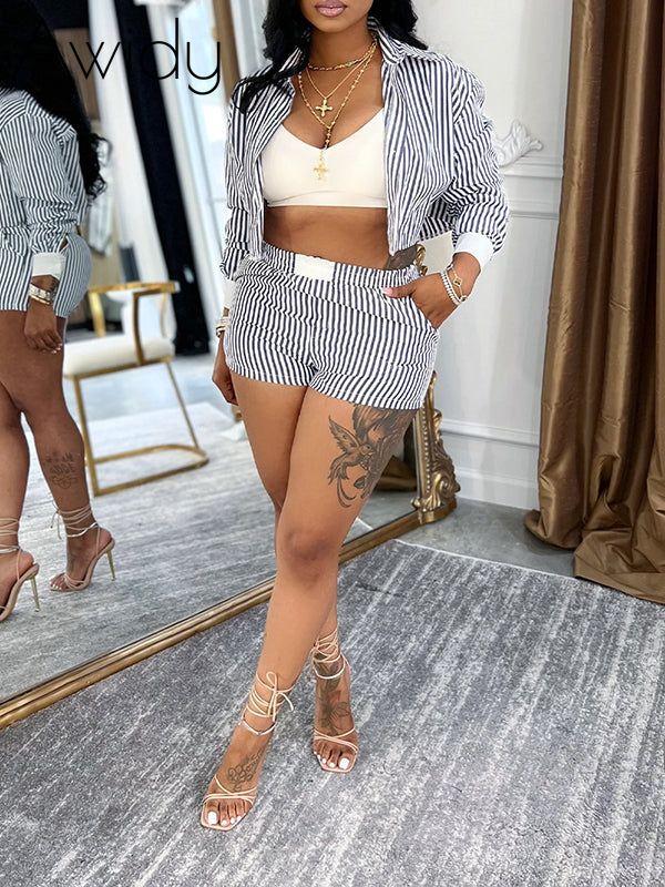 Stripe Shirt & Shorts Set Black