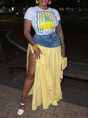 Printed Tee & Combo Skirt Set