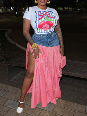 Indiebeautie Printed Tee & Combo Skirt Set