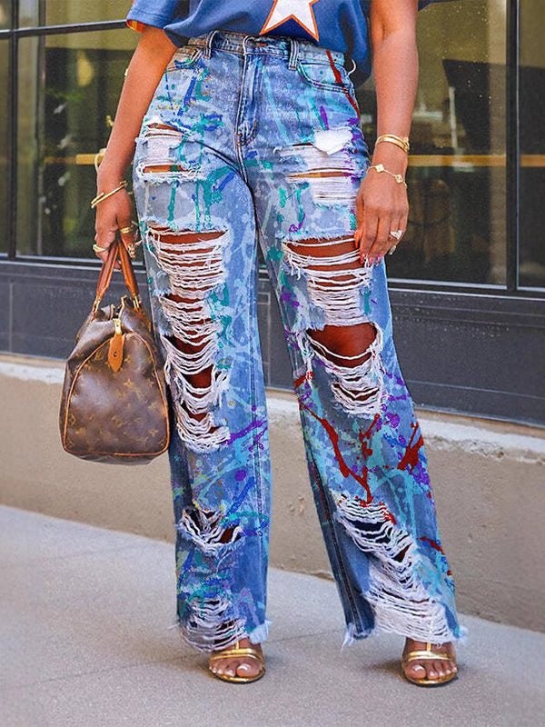 Indiebeautie – Bedruckte, zerrissene Jeans