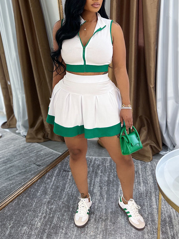 Indiebeautie Piping Zip Top & Skirt Set