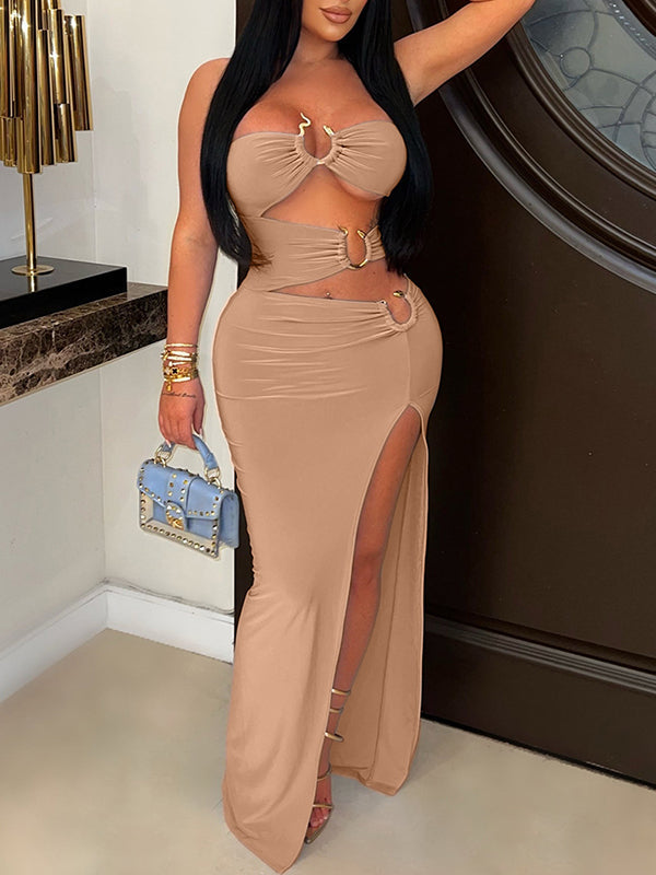 Trägerloses Kleid mit Cut-Outs und Schlitz