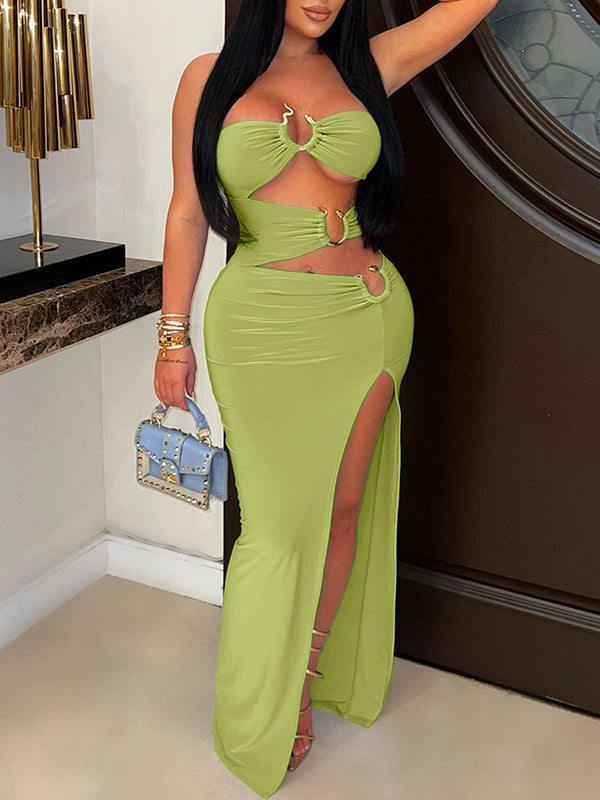 Trägerloses Kleid mit Cut-Outs und Schlitz