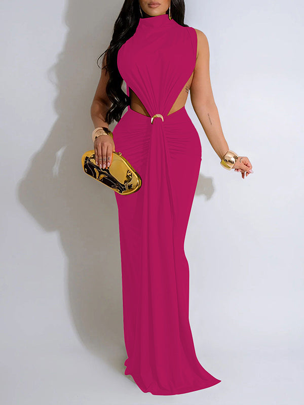 Indiebeautie Solid Sleeveless Slit Maxi Dress