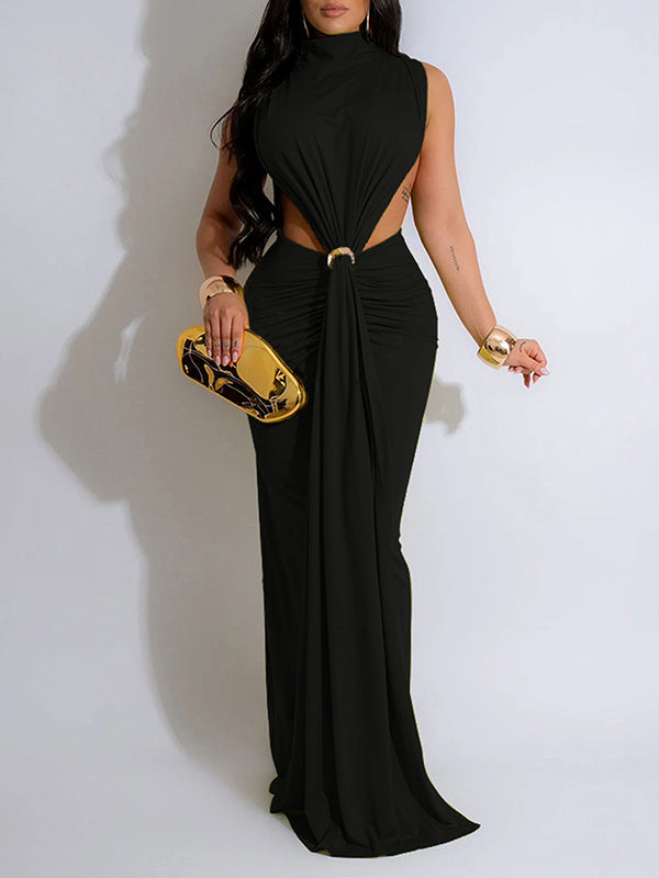 Indiebeautie Solid Sleeveless Slit Maxi Dress