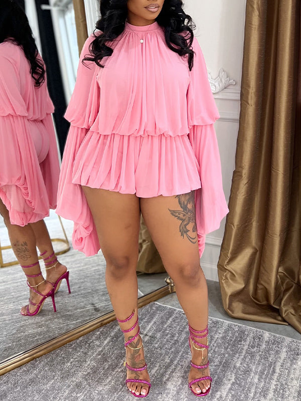 Ensemble haut froncé à manches cloche et short