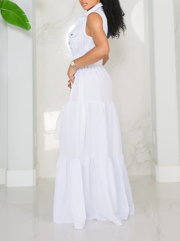 Indiebeautie Solid Sleeveless Shirt Dress